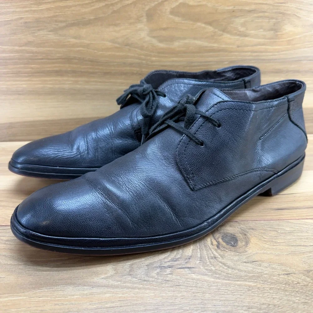 John Varvatos Black Leather Chukka Boot Mens 12 M Soft Lace Up Business Casual